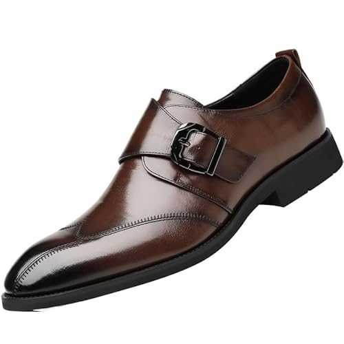 Dark Brown Pointed Toe Leather Shoes Slip On Casual Business Oxford Shoes Single Buckle Monk Shoes Elegant Men Suit Shoes