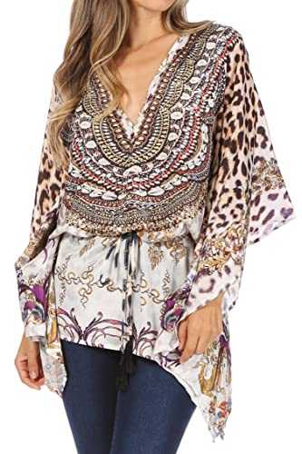 Sakkas Danis Women's Oversized Casual Pullover V-Neck Short Sleeve Boho Top Blouse