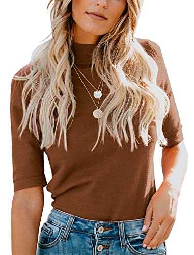 LIYOHON Womens Tops Dressy Casual Fall Cute Tops Mock Turtleneck Business T Shirts Outfits