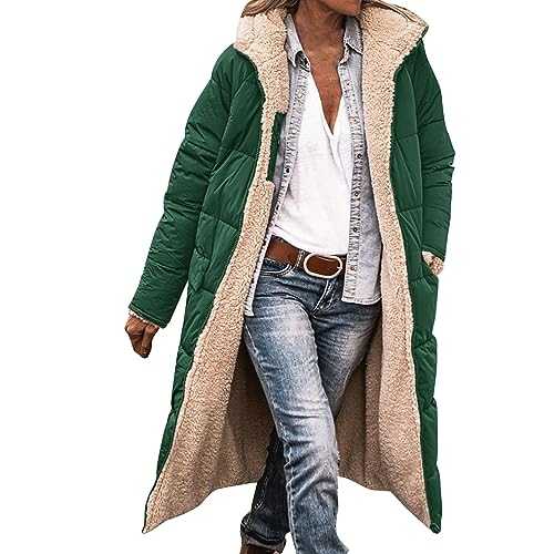HOOUDO Down Coat for Women UK Trendy Waterproof Puffer Jackets Winter Ladies Overcoats Solid Color Long Quilted Coats Thick Plus Size Parka Hoodie Cardigan Outwear