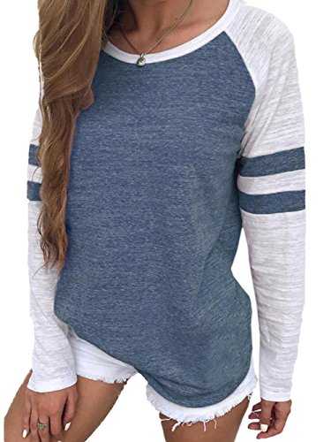 Famulily Women's Long Sleeve Baseball Tee Shirt Crew Neck Striped Tops