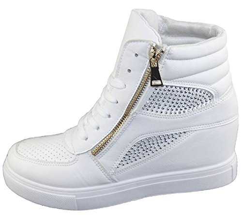 shelikes Womens Trainers Ladies Shoes High Top Sneakers Diamante Wedge Heel Ankle Boots
