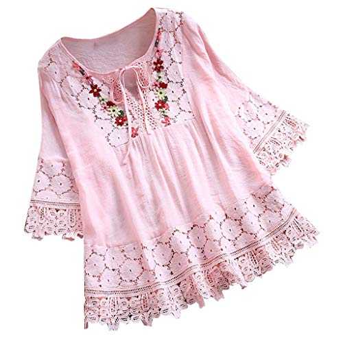 AMhomely Womens Tops Sale Summer Casual Loose Tee T-Shirt Novelty Lace Long Sleeve V-Neck Button Shirt Long Sleeve Shirt Top Plus Size Shirt Oversized Babydoll Tunic Tank Tops Basic Blouse
