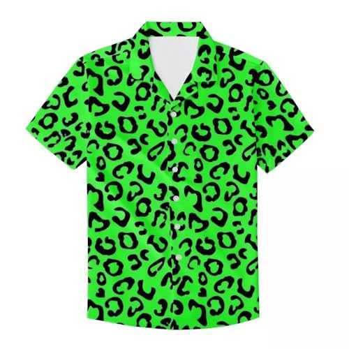 PinUp Angel Funky Hawaiian Shirt Men Short Sleeve Leopard Polka Dots Print Button Down Top Tee