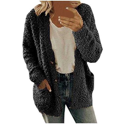 Womens Fleeced Teddy Hoodies Warm Fluffy Zipper Coat Winter Soft Teddy Hooded Jumper Overcoat with Pocket Cardigan Soft Sherpa Fleece Jacket for Ladies UK