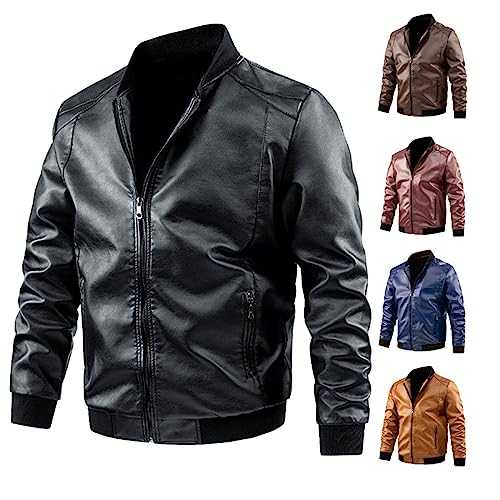 Male Autumn And Winter Casual Solid Color Leather Jacket Warm Coat Jacket Stand Collar Long Sleeve Pocket Coat Mens Jacket