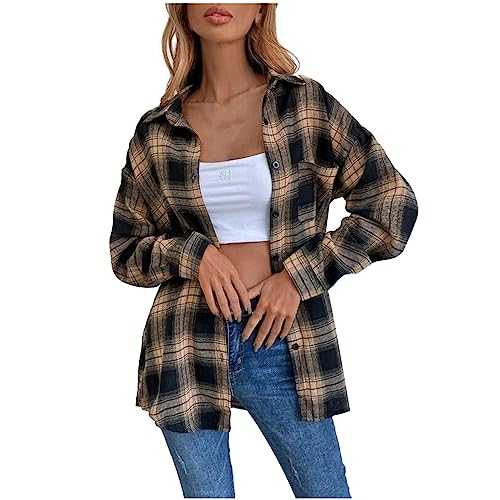 Check Shirt Cowgirl Shirts Women Button Up Shirts Winter Lapel Collar Western Clothing Shacket Oversized Long Sleeve Long Shirts Ladies Jacket Womens Plaid Button Down Shirts