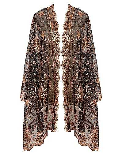 keland Women's shiny sequins beaded evening shawl shirt blouse jacket shirt scarf wedding party