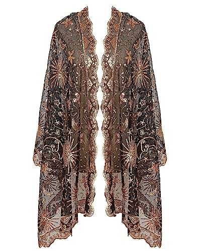 keland Women's shiny sequins beaded evening shawl shirt blouse jacket shirt scarf wedding party