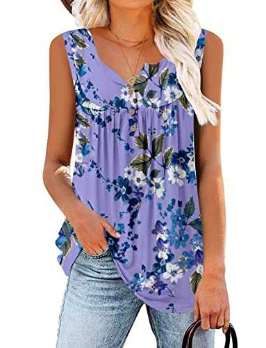 KISSMODA Sleeveless Tank Tops for Women Casual Summer Shirts Henley Tops for Ladies