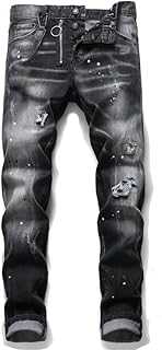 Maiyifu-GJ Mens Distressed Paint Splatter Jeans Ripped Holes Skinny Stretch Denim Pants Destroyed Slim Straight Leg Jean