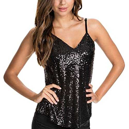 Camisole Tops for Women 2024 Spaghetti Straps Sleeveless Sequin Glitter Prom Sexy Tank Top Disco Style Loose Women's Vest Summer Seaside Holiday Bonfire Party Tank Tops