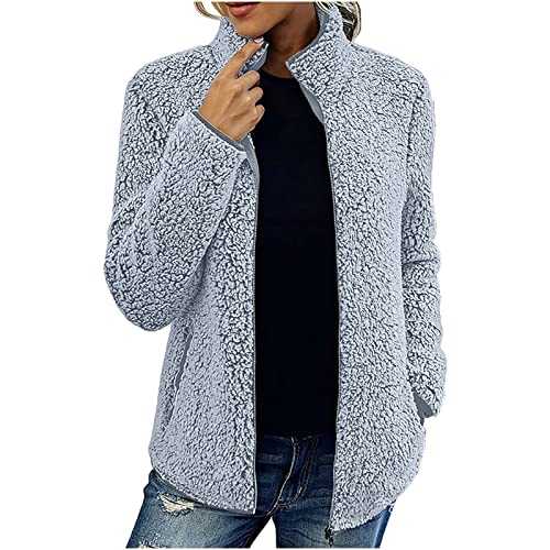 Fleece Jacket Women Solid Color Thermal Jumpers Thick Jacket Winter Coat Oversized Sweater Fluffy Jacket Women Ladies Double-Edged Plush Zip Up Pullover Sweatshirt Outwear