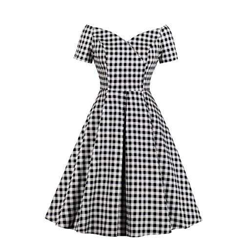 Wellwits Women's Sweetheart Off Shoulder Plaid Midi Vintage Cocktail Dress