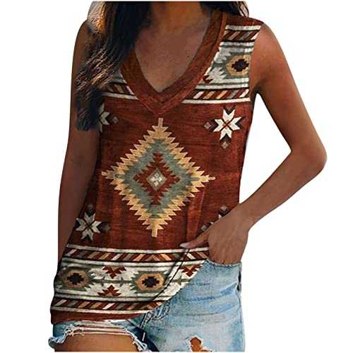 AMhomely Womens Tops Shirt Plus Size SaleFashion Woman V-Neck Sleeveless Blouse T-Shirt Ethnic Retro Printing Loose Tops Oversize Loose Tunic UK Size Elegant Twisted Sweatshirt for Ladies