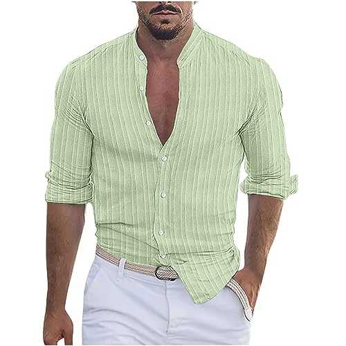 Linen Shirts Men UK Sale Clearance Long Sleeve Vintage Button Down Shirt Loose Fit Retro Striped Casual Cotton Linen Blouse Tops TSpring Summer Beach Solid Hawaiian Shirt