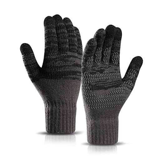 MOKANI Winter Touch Screen Gloves Men Anti-Slip Thermal Gloves Knit Mens Gloves with Silicone Particles Thickened Elastic Windproof Cuff Warm Fluff Lining for Driving Running Sport Typing