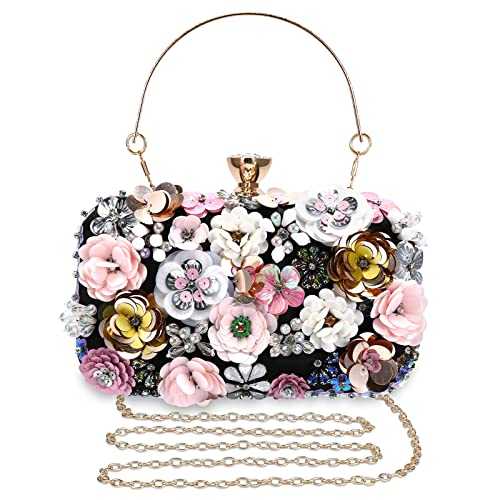 UBORSE Floral Clutch Bag Ladies Colourful Evening Bag Elegant Shiny Purse for Women Beaded Bridal Wedding Prom Cocktail Party Handbag