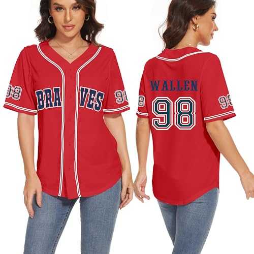 98 Baseball Jersey Women Country Vintage Music Shirts Graphic Fan Tshirt Button Down Short Sleeve Tops
