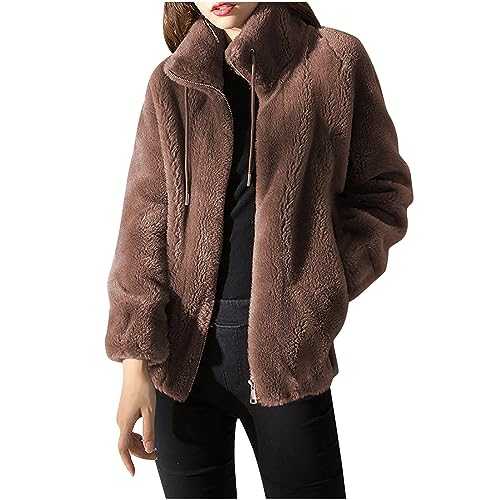 HAOLEI Fleece Jackets for Women UK Clearance Full Zip Plush and Thick Sweater Outerwear Ladies Cozy Oversize Fluffy Coat Stand Up Collar Zipper Plus Size Teddy Jumper Winter Trendy Warm Blazer Tops