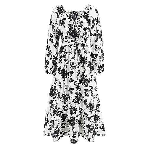 AMDOLE Prom Dress Long Sleeve Floral Print Dress Fashion Loose Long Dress Party Dresses for Women UK
