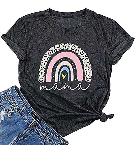 Mama Graphic T Shirt for Women Casual Mom Graphic Tees Leopard Mama Shirts Tops