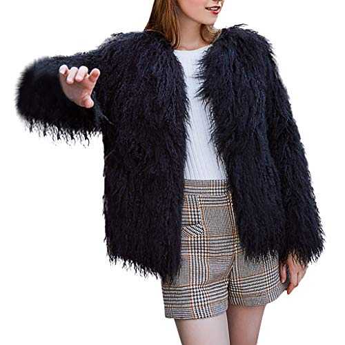 Women Faux Fur Coat Thick Warm Fuzzy Casual Plush Jacket Plus Size Girls Vintage Fluffy Soft Sweatshirt Pullover Jumpers Winter Parka Outerwear