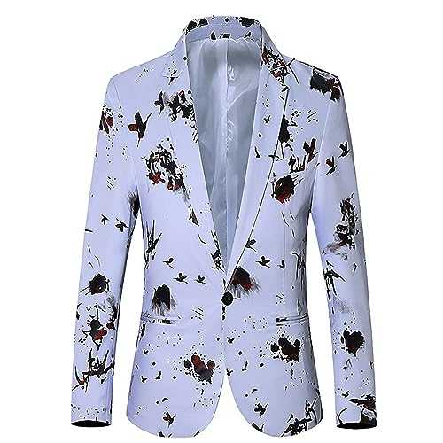 Suit Jackets for Men UK Summer, Printed Jackets Men Mens Casual Slim Printed Suit Jacket Single Breasted One Button Long Sleeve Jacket Men Flower Pattern Printed Blazer Elegant Slim Fit Blazer