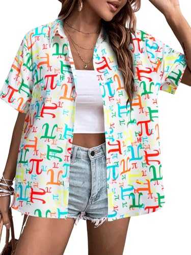 Pi Day Math Shirt Women Men 3.14 Mathematics T-Shirt Funny Pi Day Spiral Teacher Tee Casual Button Down Short Sleeve Tops