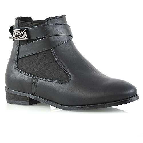 ESSEX GLAM Womens Chelsea Pull On Low Block Heel Ladies Elastic Buckle Pixie Ankle Boots