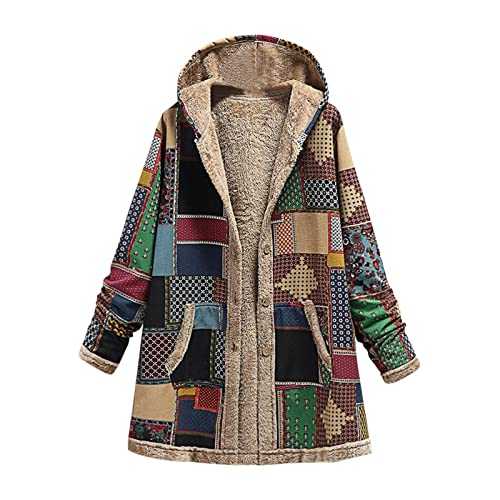 AMhomely Women Coat and Jacket Promotion Sale Womens Winter Warm Outwear Print Hooded With Pockets Vintage Coats Cardigan Plus Size Winter Warm Overcoat Hooded Parka Outwear Christmas UK Size