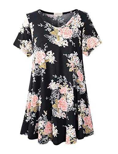 LARACE Casual Tops for Womens Summer Clothes Loose Fit Short Sleeve Shirts Flowy V Neck Tunic Plus Size Blouse