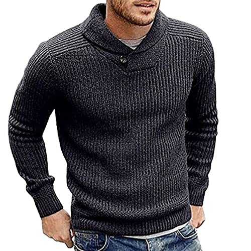NQyIOS Mens Shawl Collar Jumper Poloshirt Long Sleeve Knitted Pullover Sweater Polo Neck Jumpers V-Neck Warm Winter Knitwear Autumn Spring Sweatshirt Jacket Coat Regular Fit Casual Solid Color Tops