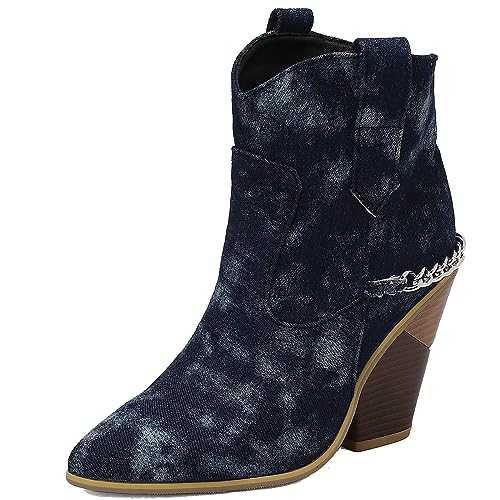Women Fashion Wedge Cowboy Boots Pointed Toe Western Ankle Boots