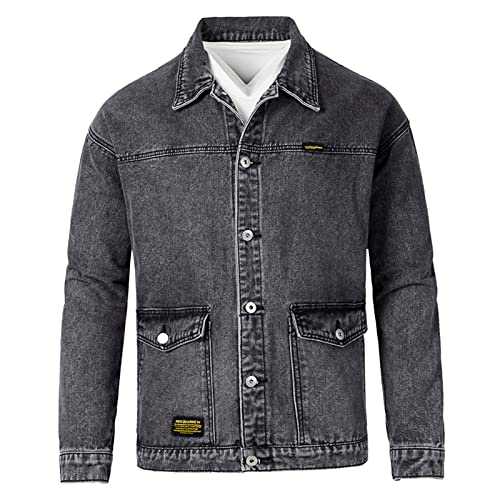 Cocila Light Weigh Jackets Denim Jacket Long Sleeve Button Fly Pocket Coat Gothic Leather Clothes Mens Lightweight Casual Three Quarter Length Coats