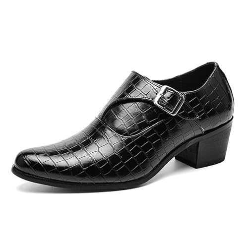 Formal Dress Shoes for Men Slip On Pointed Toe Vegan Leather Hight Heel Monk Strap Low Top Rubber Sole Anti-Slip Non Slip Outdoor