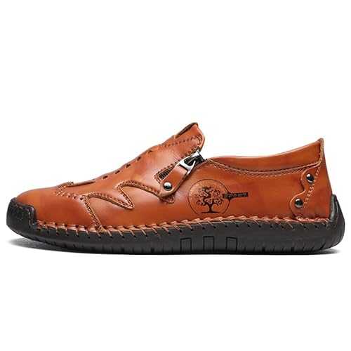 MEIION Men's Side Zipper Comfy Hand Stitching Microfibre Leather Casual Shoes Men's Moccasins Business Shoes, Handmade Soft Leather Slippers, Flat Casual Shoes, Derby Oxford
