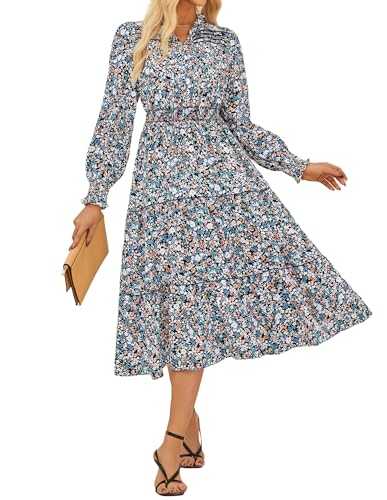 GRACE KARIN Women's Floral Dress Casual V Neck Ruffles Layered A Line Long Dress