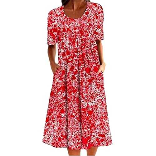 AMDOLE Cute Summer Dresses for Women Pocket Short Sleeved Printed Dress Fashion Temperament Long Dress Long Sleeve Womens Floral Dress