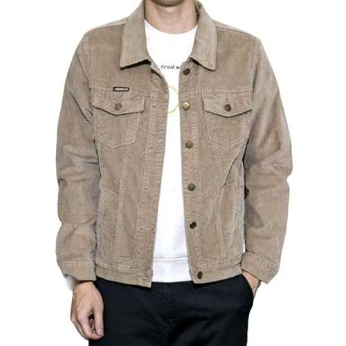 0XBIT Men Corduroy Trucker Jacket, Long Sleeves Button Jacket Cargo Jacket Soft Comfortable Multiple Pockets Bomber Jacket Slim Fit Outerwear Casual Denim Top