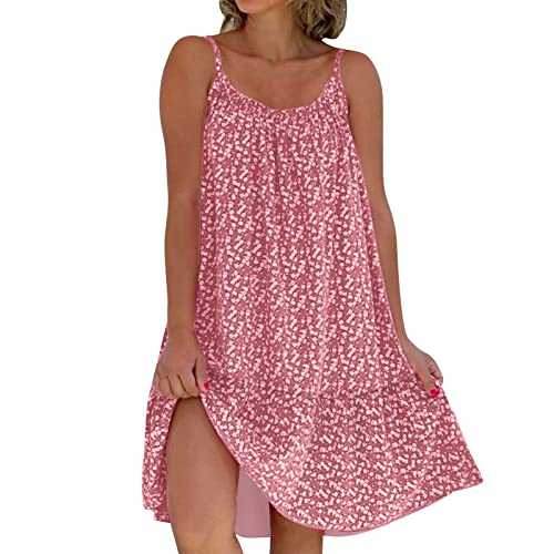 Summer Dresses for Women UK Beach Cover Ups Sleeveless Spaghetti Strap Floral Swing Dresses Midi Sundress Ladies Casual Holiday Boho Dresses