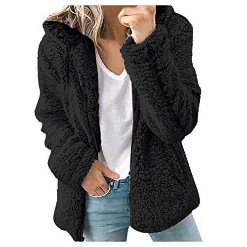 Fleece Hoodie for Women UK Clearance Winter Warm Teddy Fleece Jackets Solid Color Soft Fluffy Coat Hooded Overcoat Cardigan Full Zip Casual Loose Comfy Ladies Jumper Tops