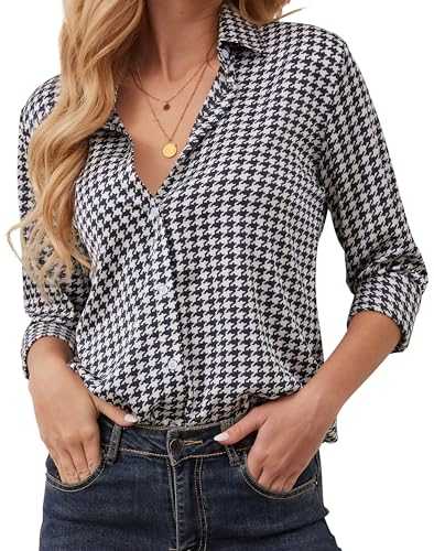 BBIBBI Womens Button-Down Shirts Long Sleeve Wrinkle Free Exquisite Print Fashion Casual Blouse Top XS-XXL