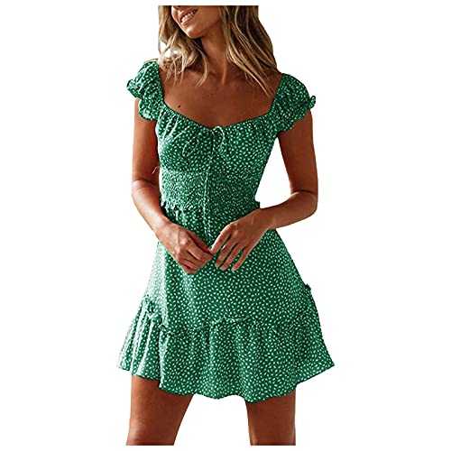 Nidddiv Midi Dress for Women Casual Summer Summer Dress Sundress Dress Neckline Sleeve Print Pleated Sexy Women's Women's Dress