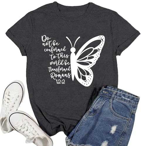 Ascrazy Christian Shirt for Women Christian Butterfly Print T-Shirt Bible Verse Faith-Based Tee Tops