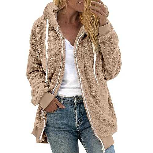 Fleece Coats for Women Clearance Winter Warm Teddy Fleece Jackets Soft Fluffy Coat Hooded Plush Overcoat Cardigan Full Zip Fluffy Fuzzy Hoodies Loose Comfy Jumper Ladies Plus Size 8-22