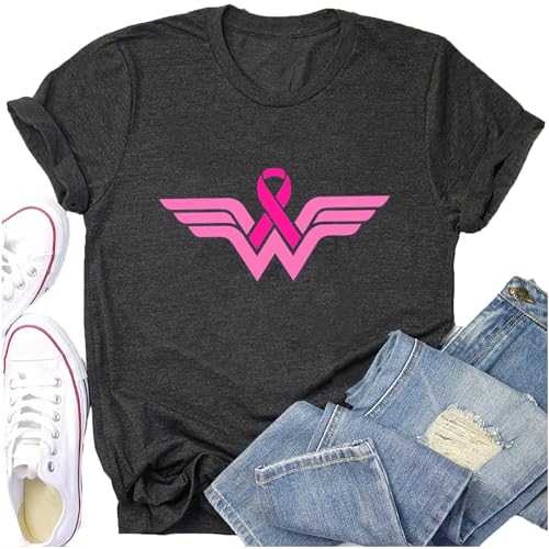 Breast Cancer Shirts Women Breast Cancer Awareness T-Shirts Cancer Survivor Pink Ribbon Short Sleeve Graphic Tee Tops
