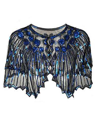 Grouptap 1920s gatsby shawl bolero sequin cape shrug lavender blue/red/yellow wrap for women ladies flapper art deco vintage dress costume