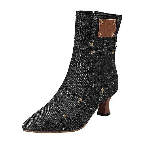 KOUZHAOA Bohemian Boots for Women Pure Colour Pointed Toe High Heel Wineglass Heel Short Mid Comfortable Large Size Boots Ankle Boots Short Boots Vintage S