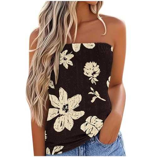 Summer Tops for Women UK Sale Promotion Strapless Vest Top Sleeveless Tube Bandeau Tops Casual Loose Fit Blouse Tunic T Shirts Trendy Plain Tee Shirt Eyelet Tank Top Clearance